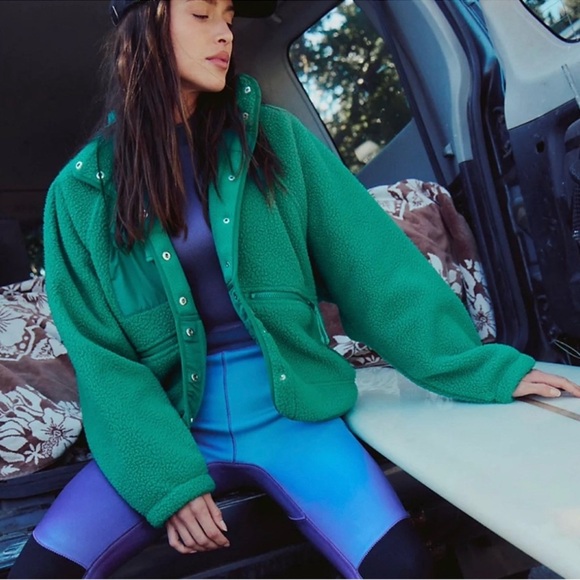 NWT Free People Movement Hit The Slopes Fleece Jacket Green Glow Small